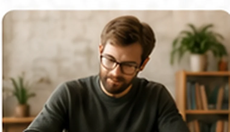Autor bei der Arbeit an einem Schreibtisch mit Büchern